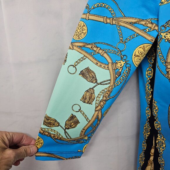 Charter Club Blouse Blue Black Equestrian Preppy Casual M - Picture 4 of 13